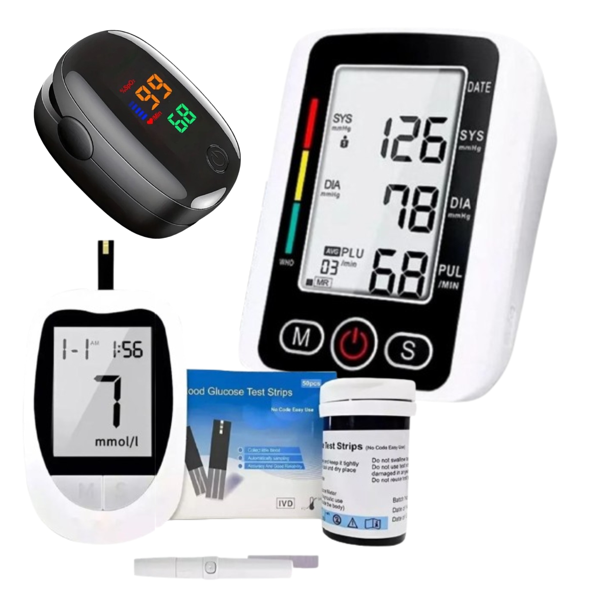 Glucometro Tensiometro Oximetro sin Curv